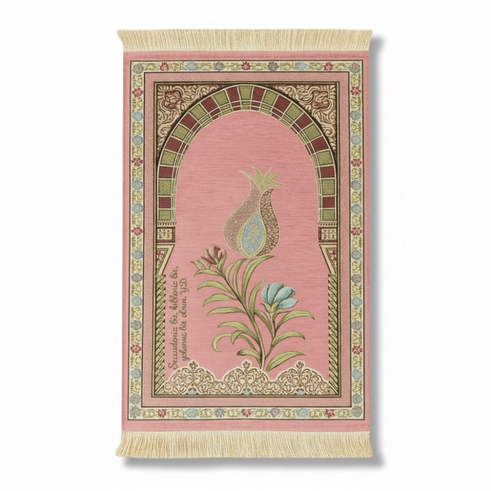 Kişiye Özel Nakış İşlemeli Lale Motifli Astarlı Saçaklı Siyah Renk Hediyelik Seccade - 4