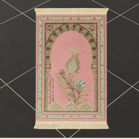 Kişiye Özel Nakış İşlemeli Lale Motifli Astarlı Saçaklı Siyah Renk Hediyelik Seccade - Tesbihane