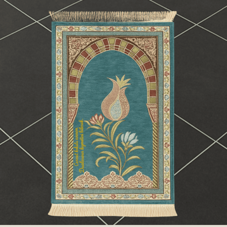 Kişiye Özel Nakış İşlemeli Lale Motifli Astarlı Saçaklı Yeşil Renk Hediyelik Seccade - Tesbihane