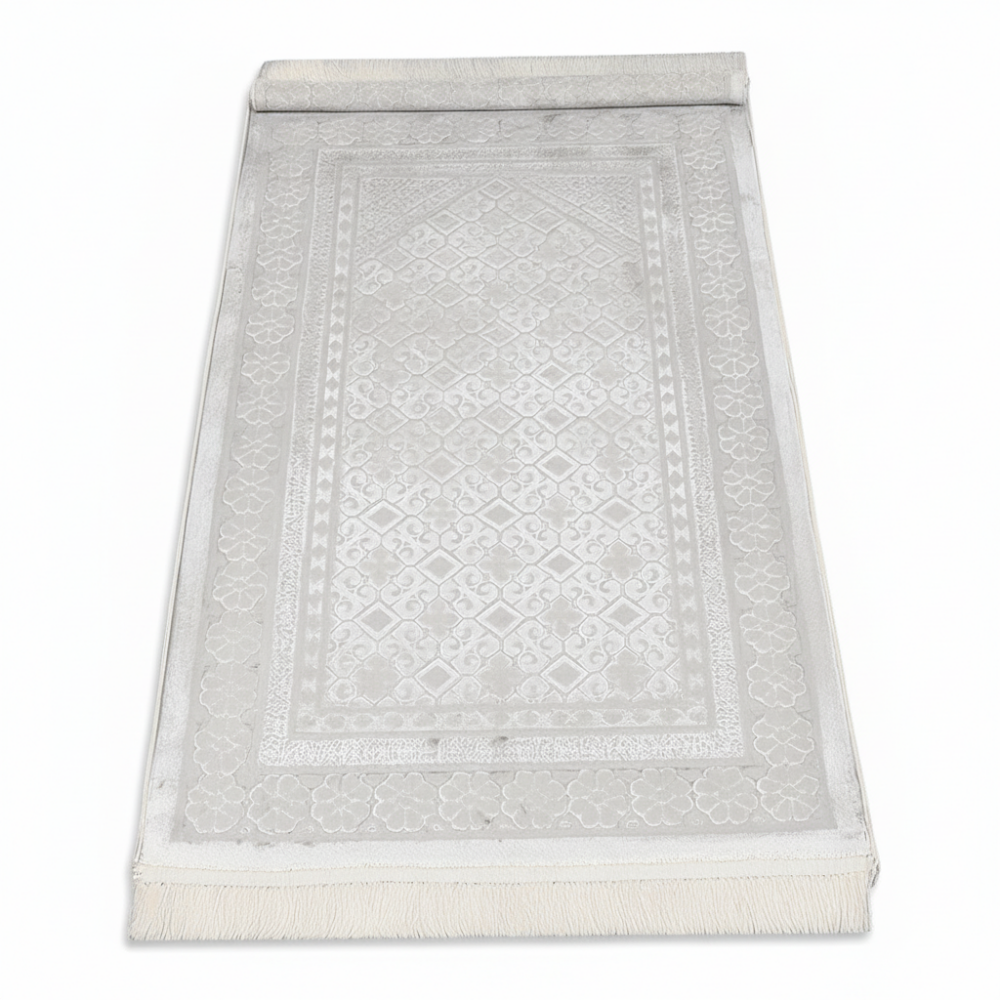 Kişiye Özel Nakış İşlemeli Saf İpek Kadife Kumaştan Beyaz Renk Hediyelik Seccade - 4