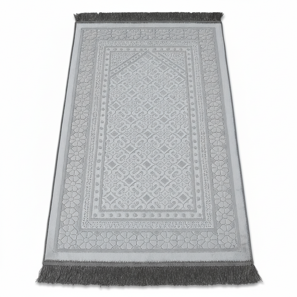 Kişiye Özel Nakış İşlemeli Saf İpek Kadife Kumaştan Gri Renk Hediyelik Seccade - 4