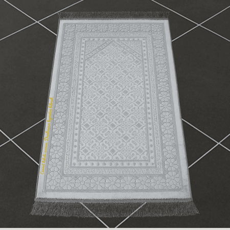 Kişiye Özel Nakış İşlemeli Saf İpek Kadife Kumaştan Gri Renk Hediyelik Seccade - Tesbihane