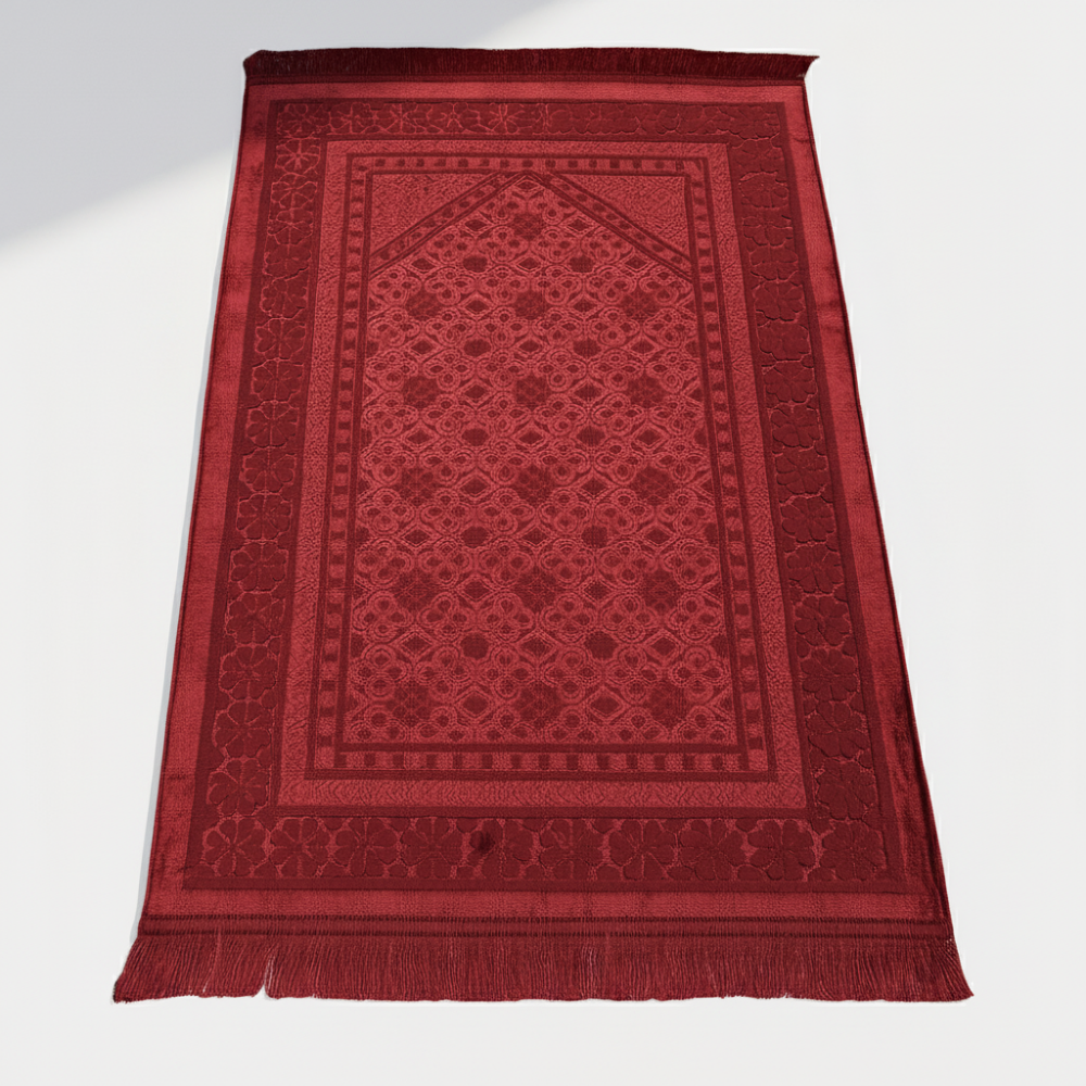 Kişiye Özel Nakış İşlemeli Saf İpek Kadife Kumaştan Kırmızı Renk Hediyelik Seccade - 4