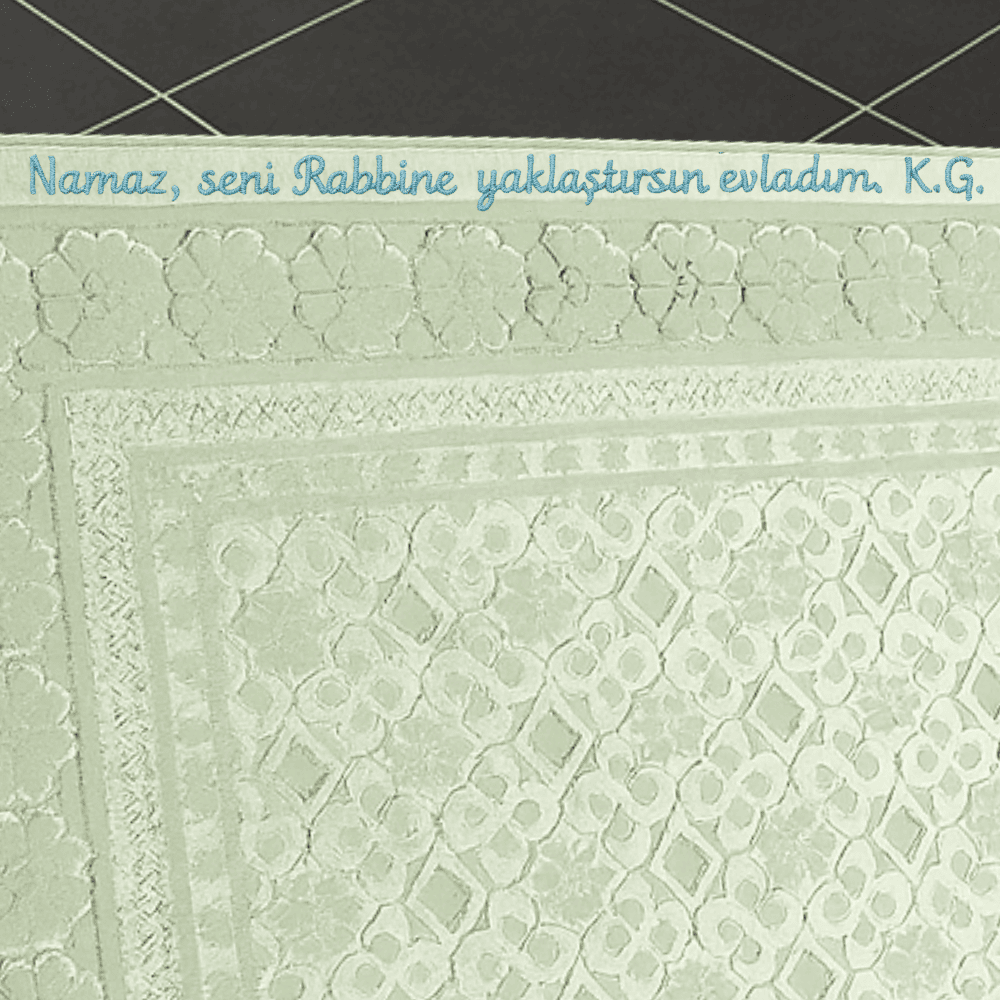 Kişiye Özel Nakış İşlemeli Saf İpek Kadife Kumaştan Yeşil Renk Hediyelik Seccade - 2