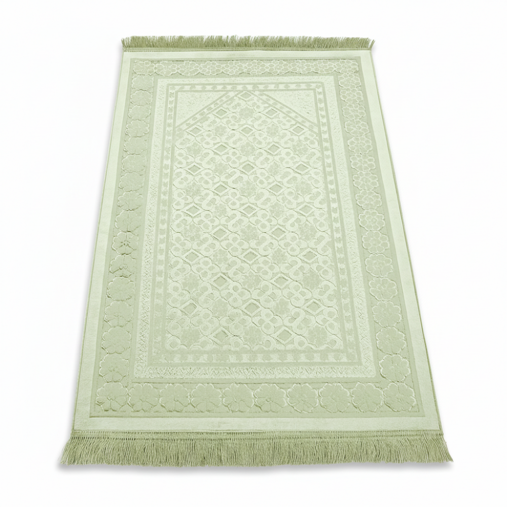 Kişiye Özel Nakış İşlemeli Saf İpek Kadife Kumaştan Yeşil Renk Hediyelik Seccade - 4