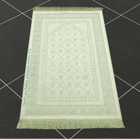 Kişiye Özel Nakış İşlemeli Saf İpek Kadife Kumaştan Yeşil Renk Hediyelik Seccade - Tesbihane