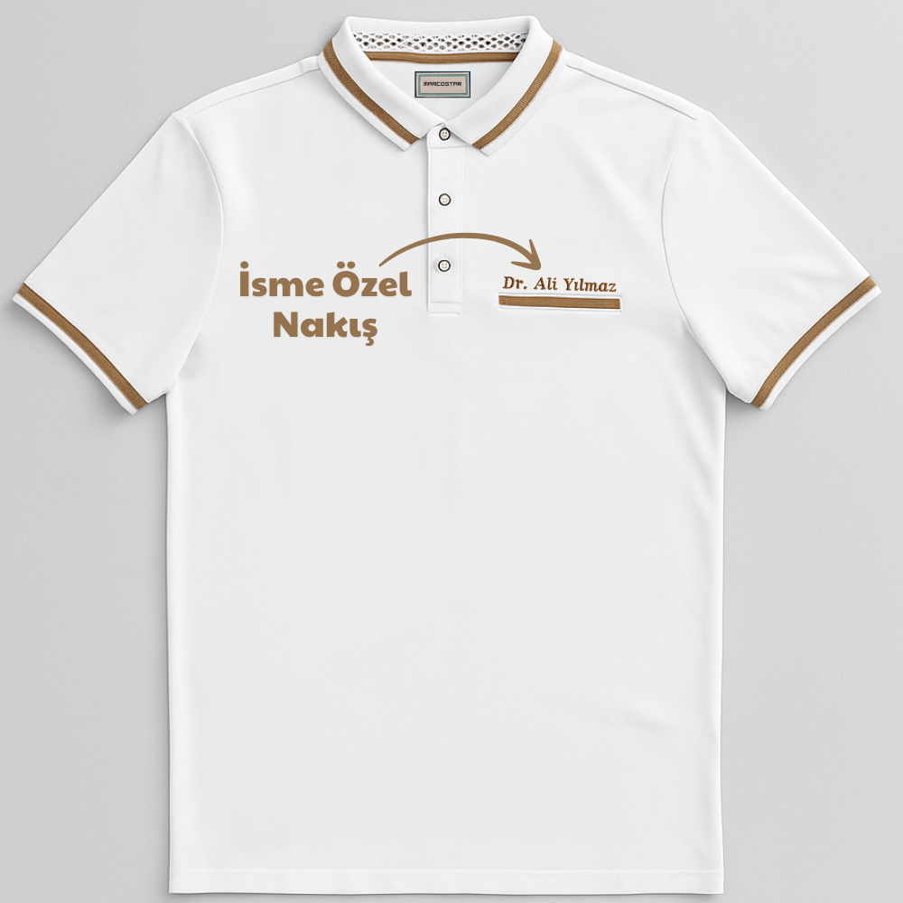 Kişiye Özel Nakışlı Cep Yaka Garnili Kısa Kollu Ribana Yaka Premium Beyaz Tişört (2XL) - 3
