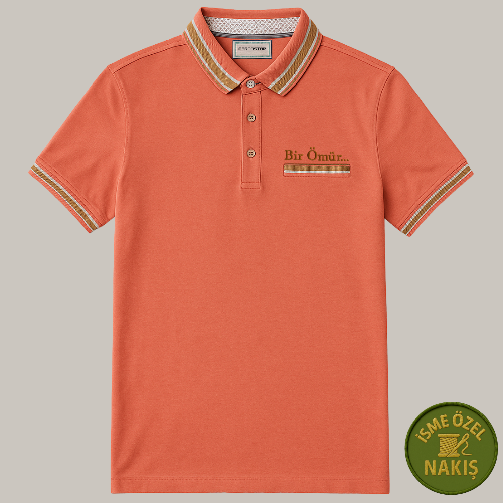 Kişiye Özel Nakışlı Cep Yaka Garnili Kısa Kollu Ribana Yaka Premium Nar Çiçeği Tişört (2XL) - 2