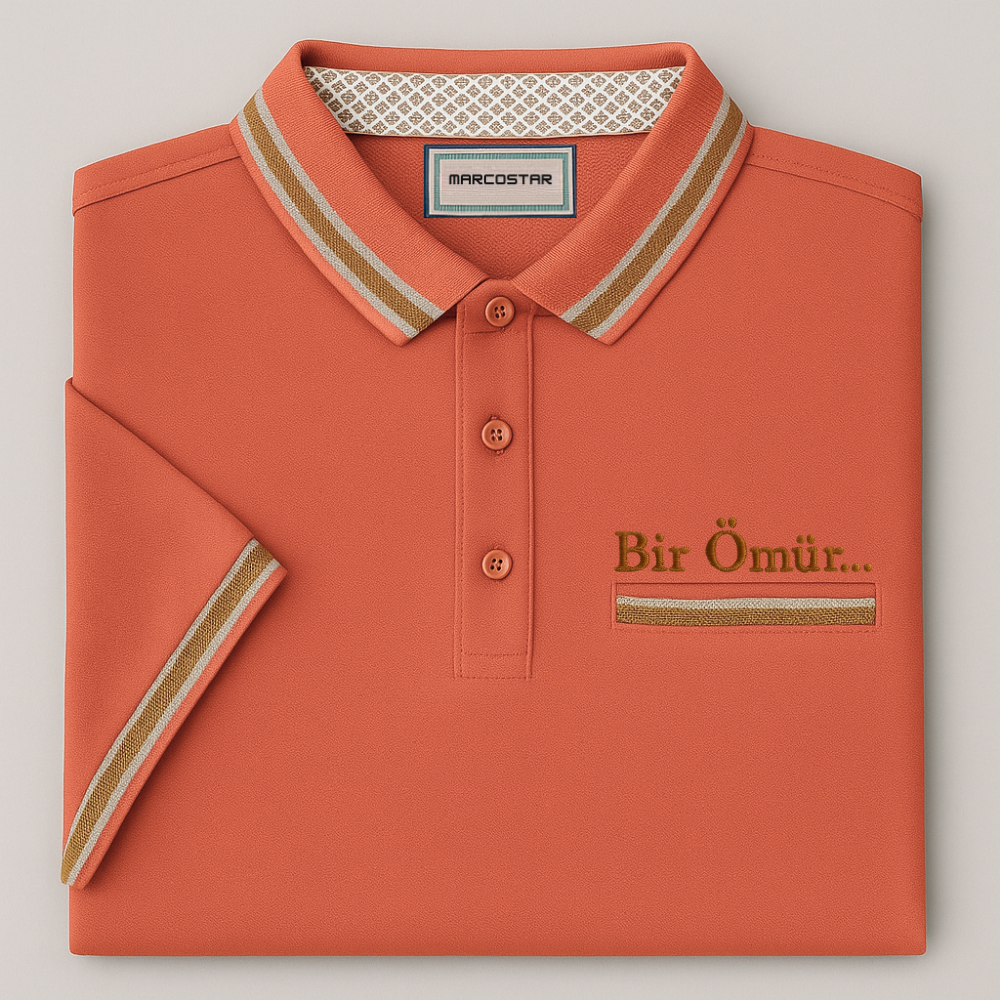 Kişiye Özel Nakışlı Cep Yaka Garnili Kısa Kollu Ribana Yaka Premium Nar Çiçeği Tişört (3XL) - 4