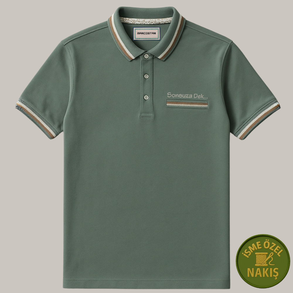Kişiye Özel Nakışlı Cep Yaka Garnili Kısa Kollu Ribana Yaka Premium Yeşil Tişört (2XL) - 2