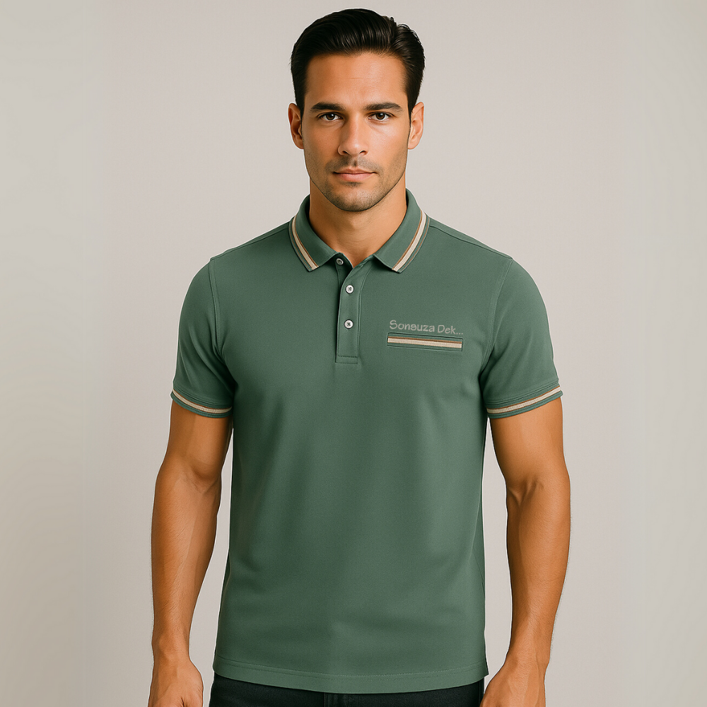 Kişiye Özel Nakışlı Cep Yaka Garnili Kısa Kollu Ribana Yaka Premium Yeşil Tişört (3XL) - 1