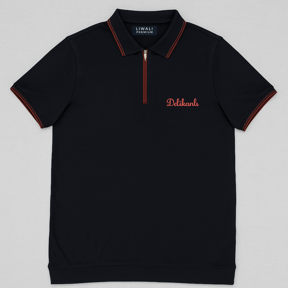 Kişiye Özel Nakışlı Kısa Kollu Ribana Yaka Likralı Premium Lacivert Tişört XL - 2