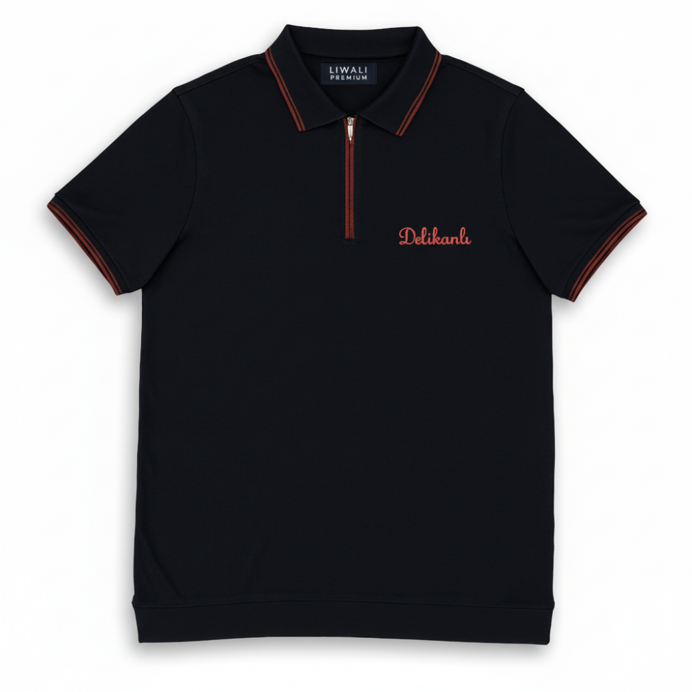 Kişiye Özel Nakışlı Kısa Kollu Ribana Yaka Likralı Premium Lacivert Tişört XL - 4