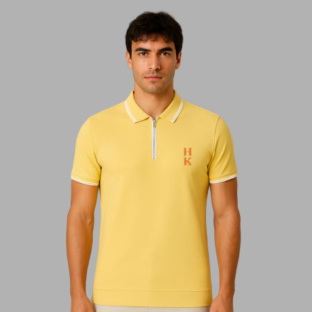 Kişiye Özel Nakışlı Kısa Kollu Ribana Yaka Likralı Premium Soft Sarı Tişört - Tesbihane