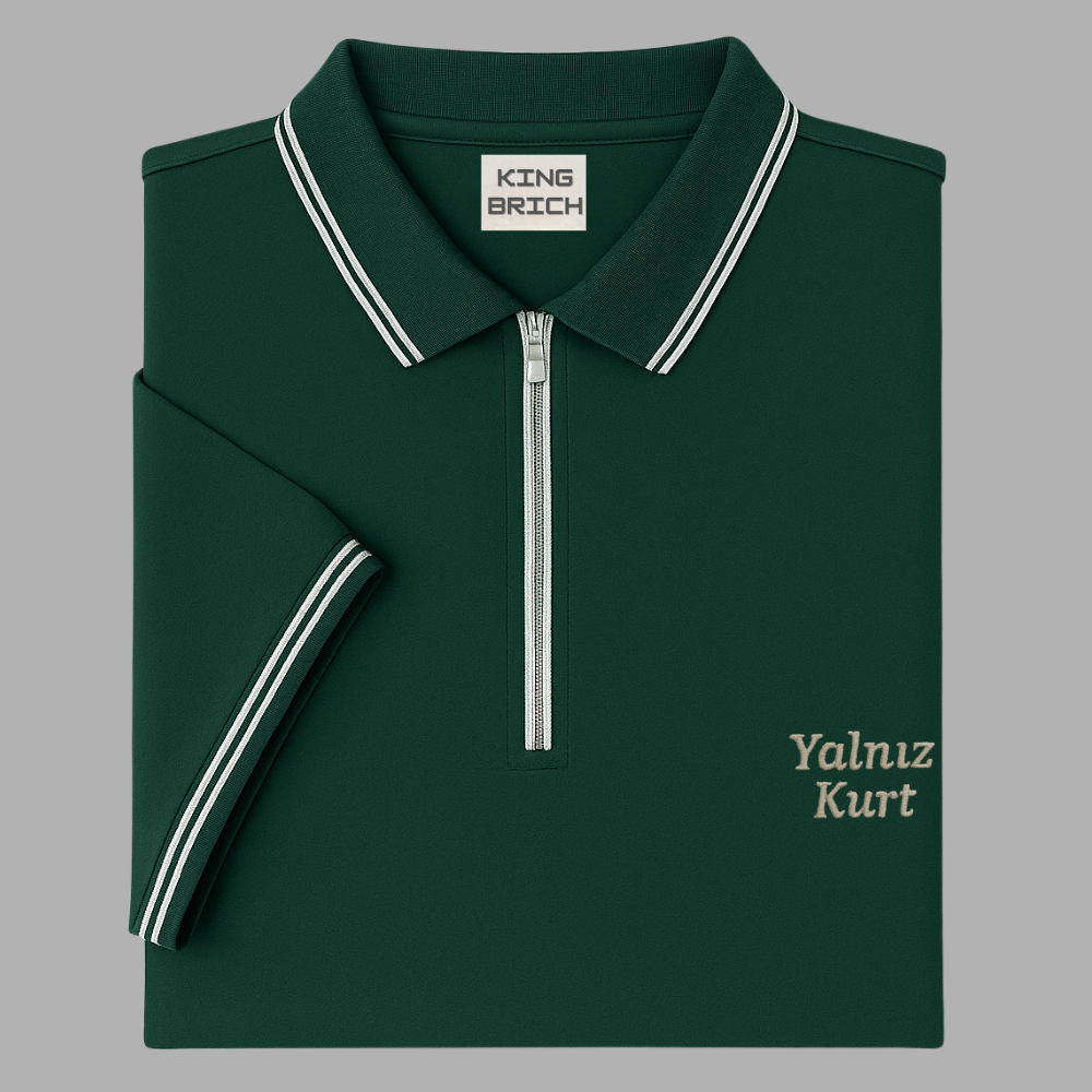 Kişiye Özel Nakışlı Kısa Kollu Ribana Yaka Likralı Premium Yeşil Tişört - 4