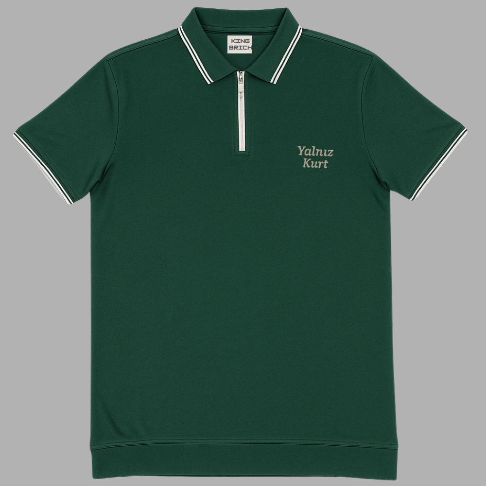 Kişiye Özel Nakışlı Kısa Kollu Ribana Yaka Likralı Premium Yeşil Tişört 2XL - 2
