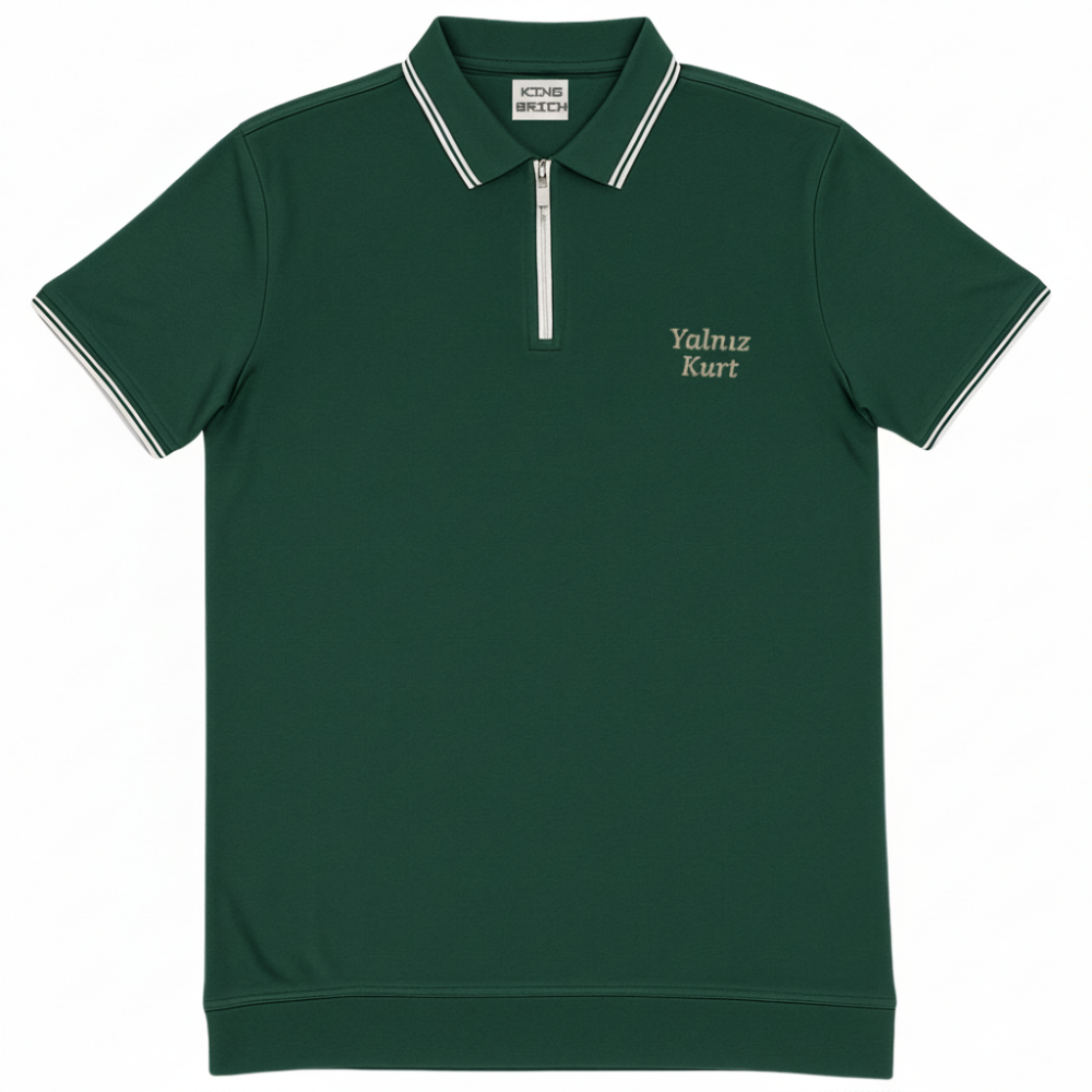 Kişiye Özel Nakışlı Kısa Kollu Ribana Yaka Likralı Premium Yeşil Tişört 2XL - 4