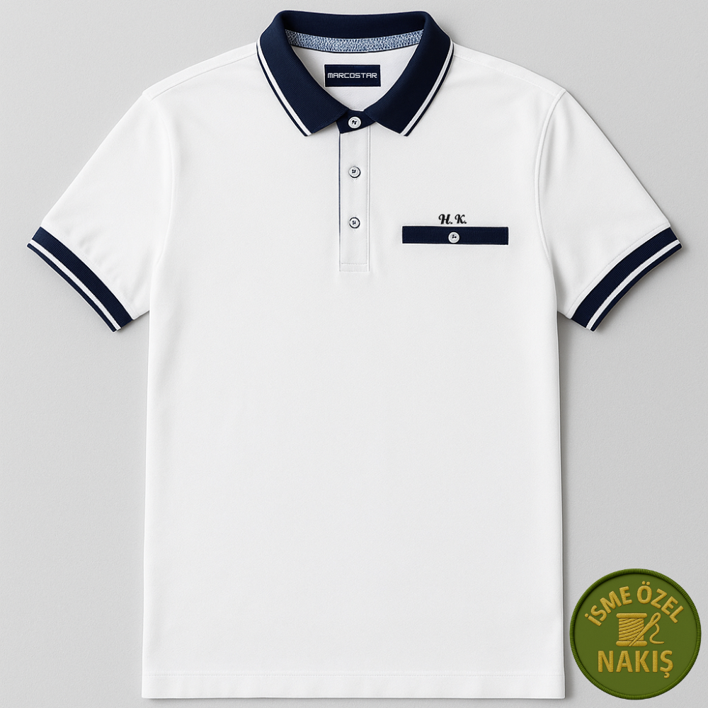 Kişiye Özel Nakışlı Kısa Kollu Triko Yaka Premium Beyaz Tişört (2XL) - 2