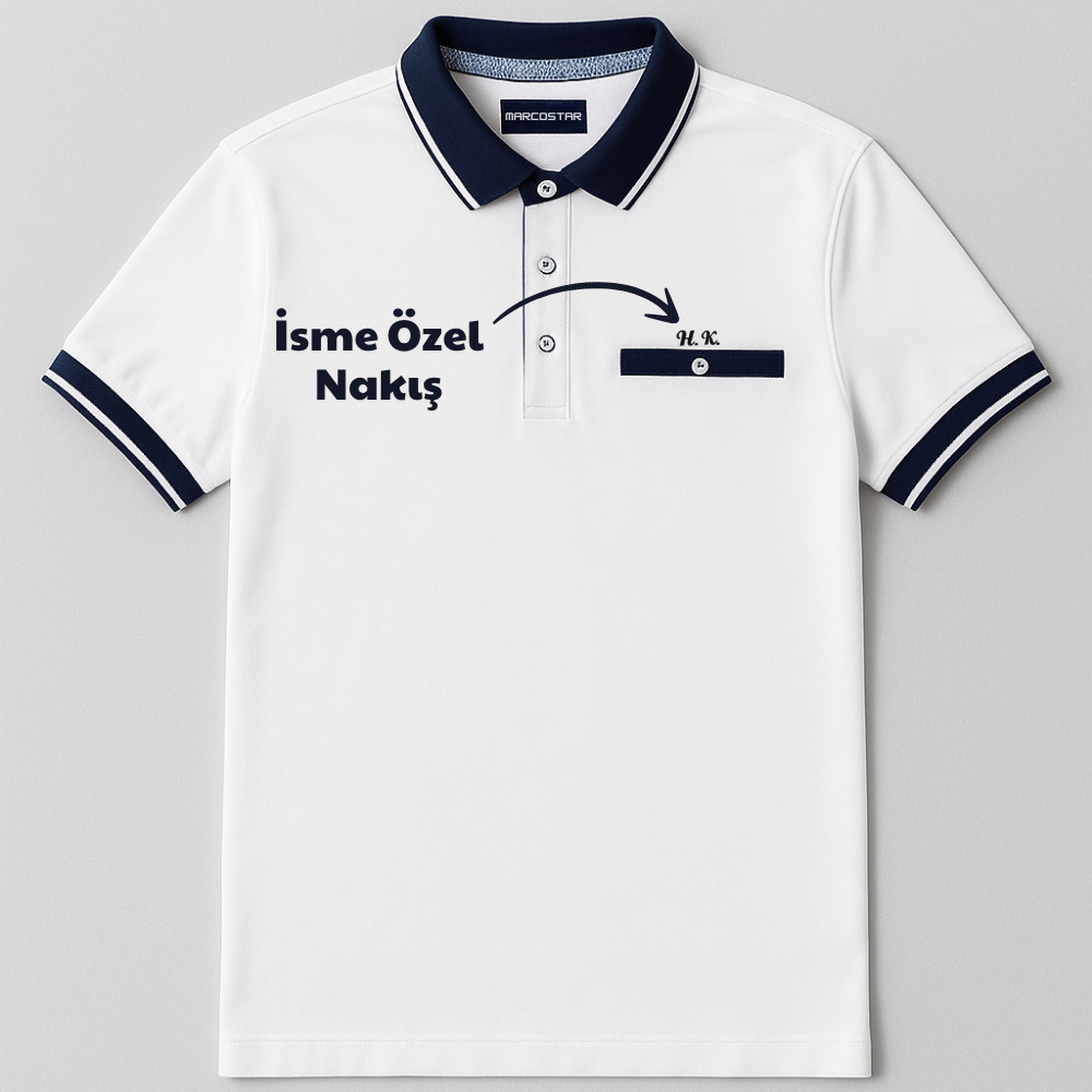 Kişiye Özel Nakışlı Kısa Kollu Triko Yaka Premium Beyaz Tişört (2XL) - 3