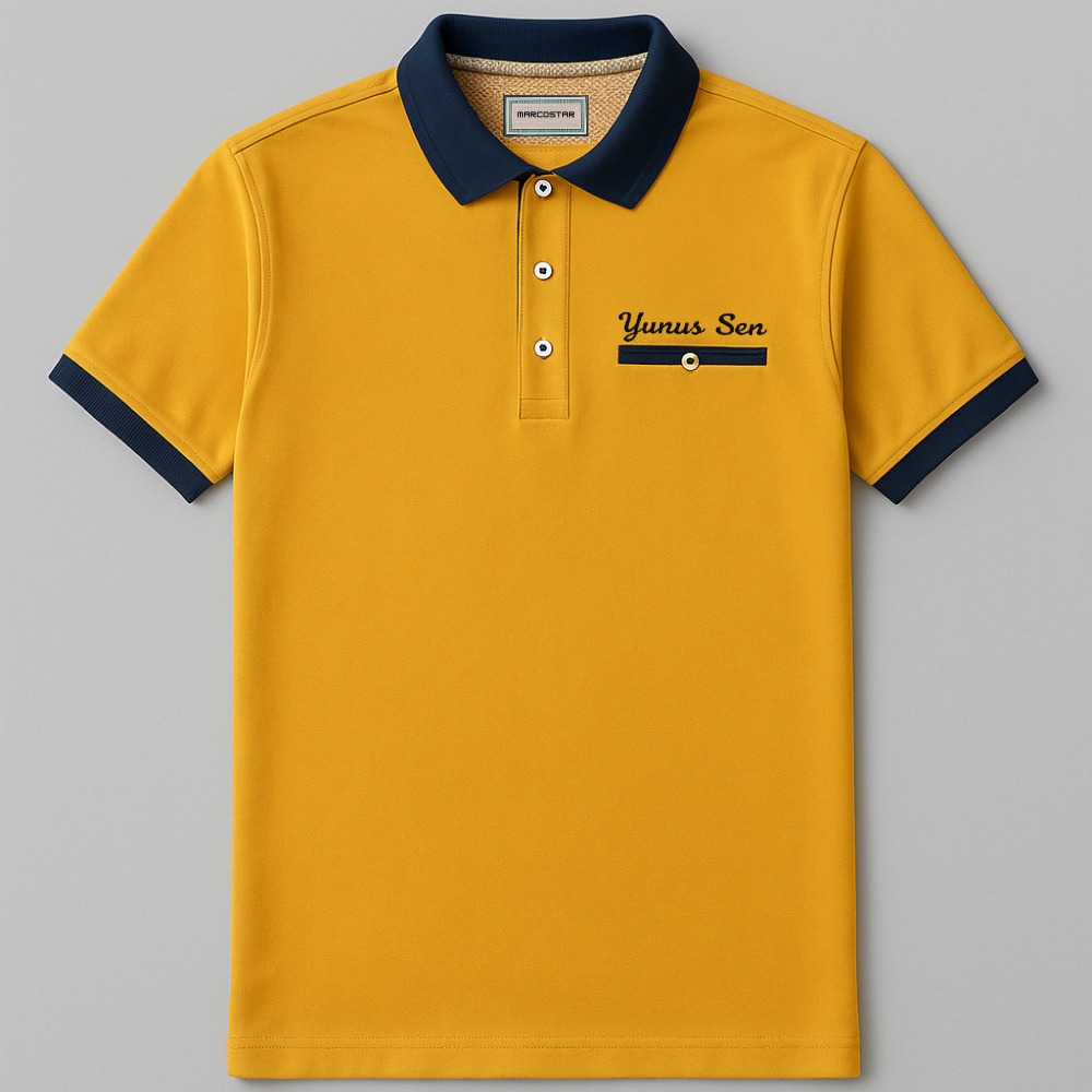 Kişiye Özel Nakışlı Kısa Kollu Triko Yaka Premium Koyu Sarı Tişört (2XL) - 2