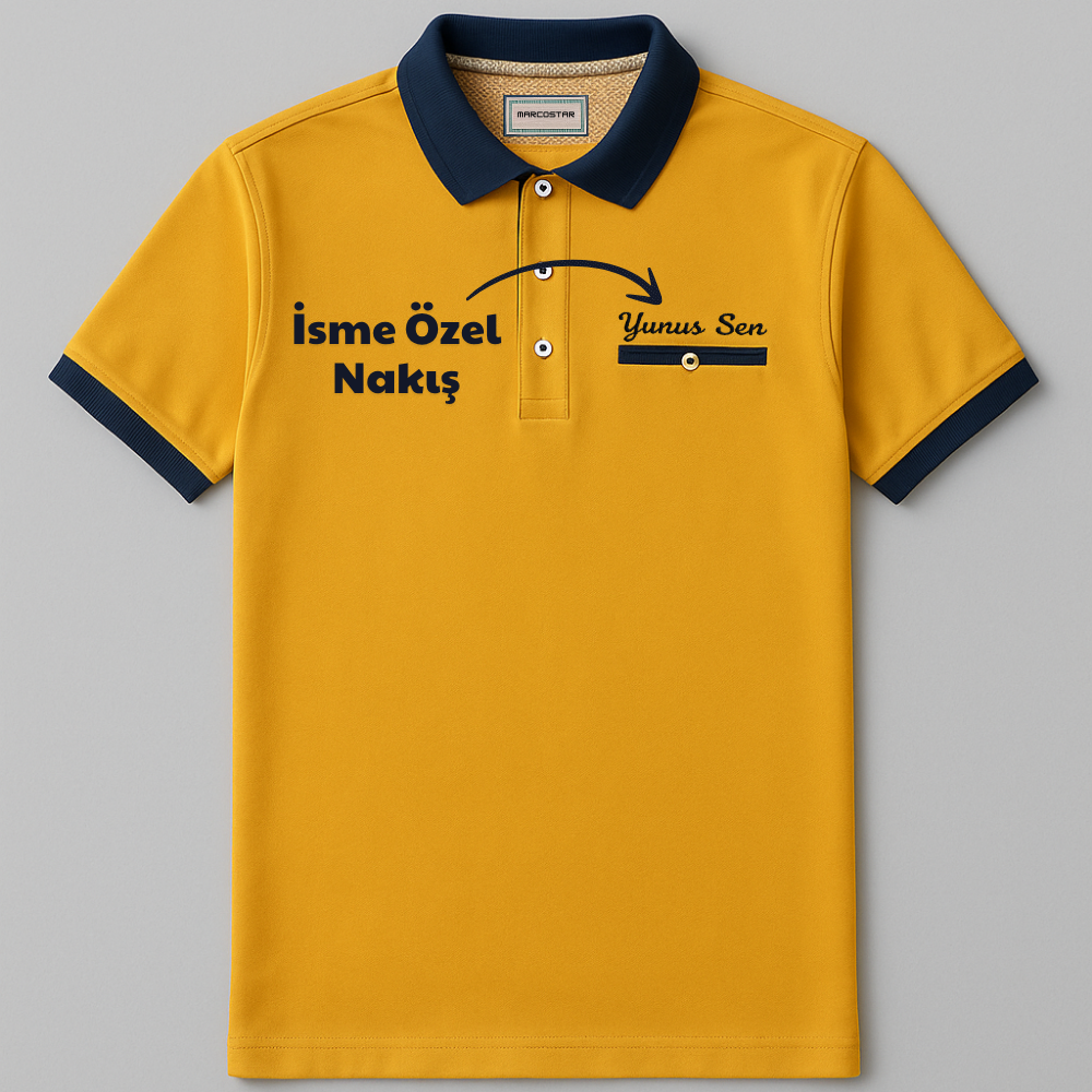 Kişiye Özel Nakışlı Kısa Kollu Triko Yaka Premium Koyu Sarı Tişört (3XL) - 3
