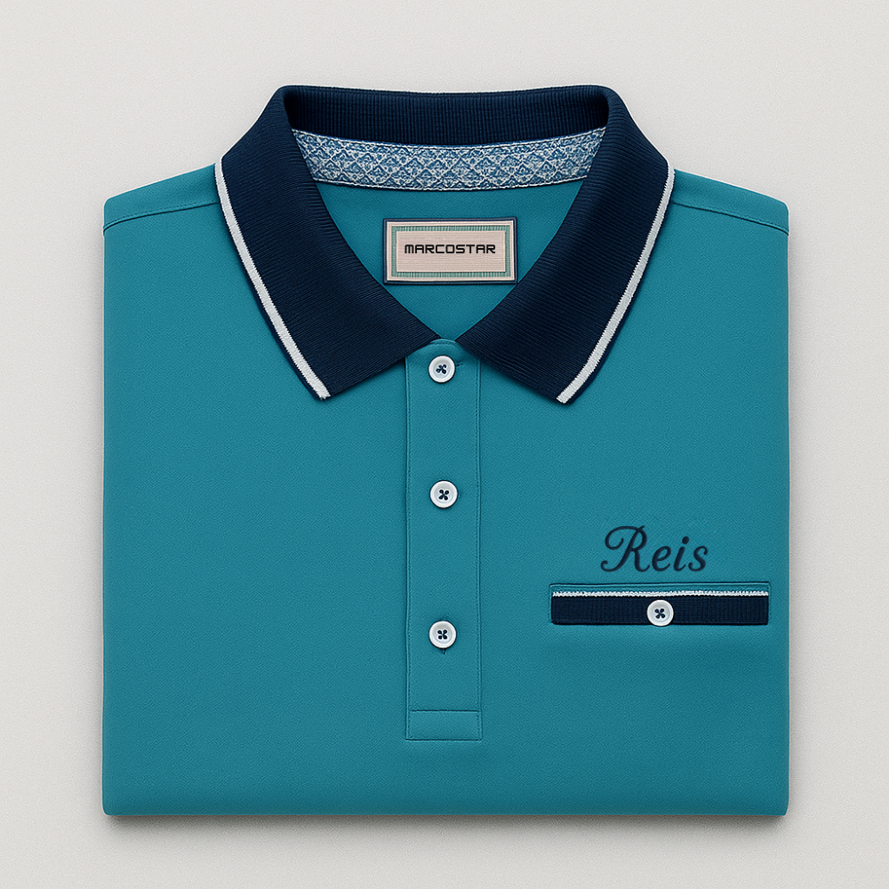 Kişiye Özel Nakışlı Kısa Kollu Triko Yaka Premium Turkuaz Tişört (2XL) - 4
