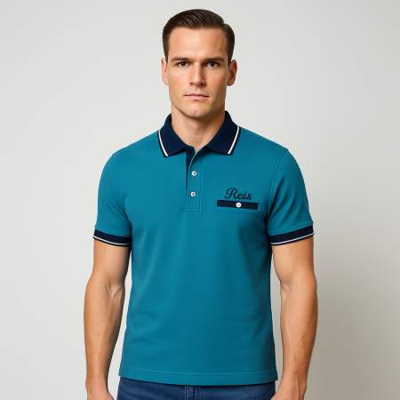 Kişiye Özel Nakışlı Kısa Kollu Triko Yaka Premium Turkuaz Tişört - Tesbihane