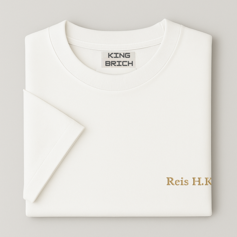 Kişiye Özel Nakışlı Yakası Biyeli Kısa Kollu Bisiklet Yaka Premium Bej Oversize Tişört - 4