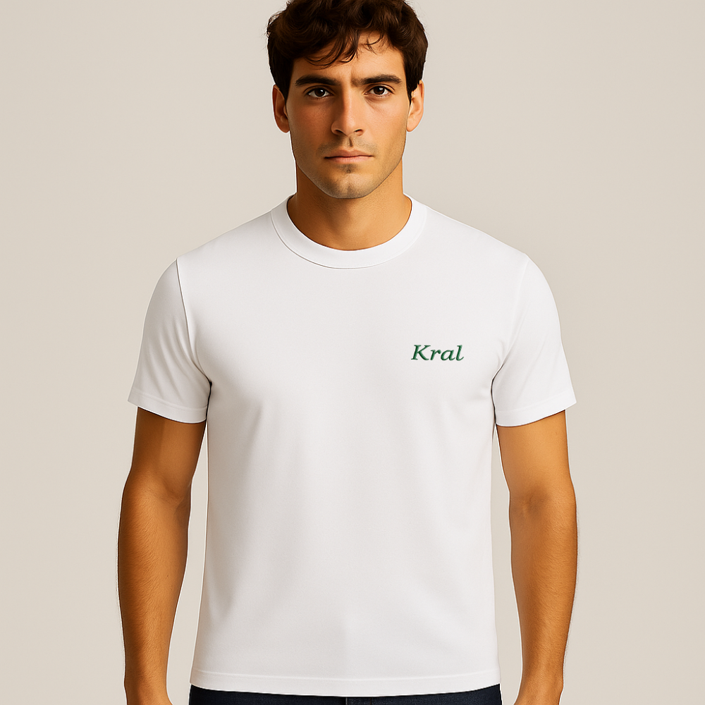 Kişiye Özel Nakışlı Yakası Biyeli Kısa Kollu Bisiklet Yaka Premium Beyaz Oversize Tişört - 1