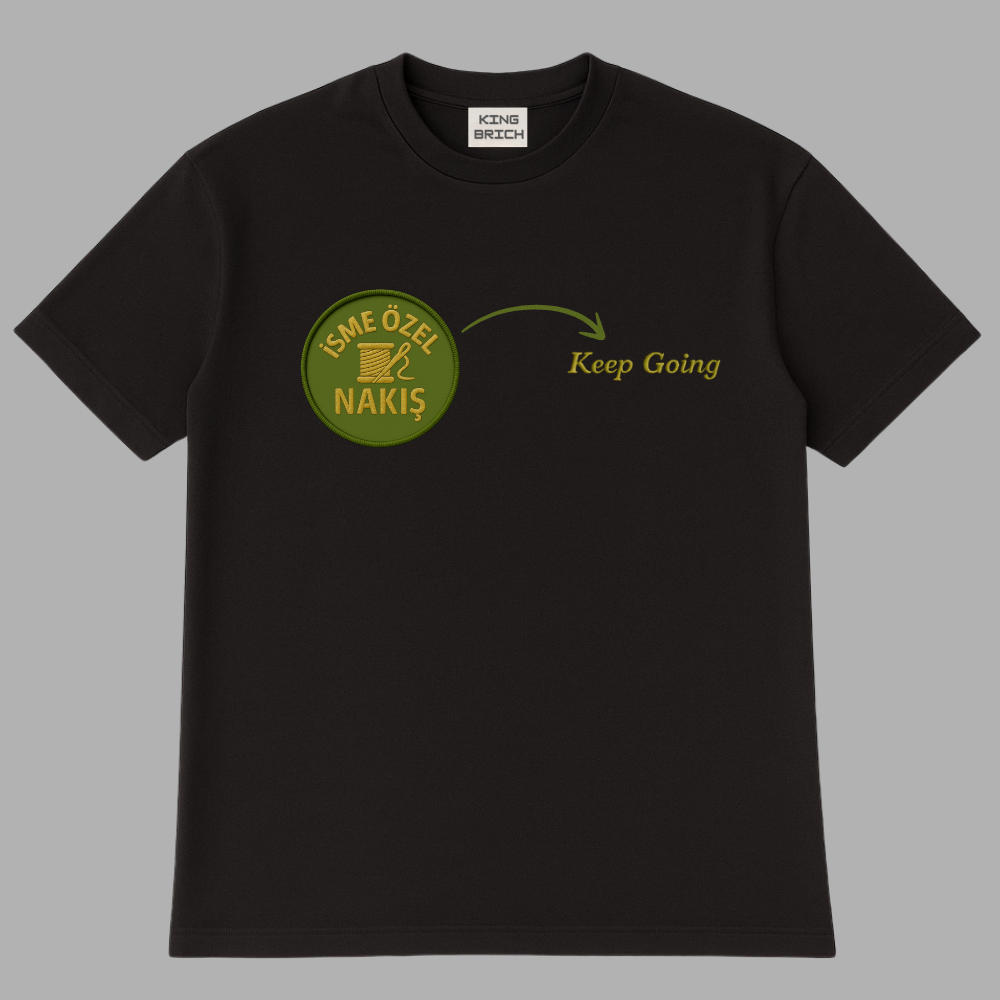 Kişiye Özel Nakışlı Yakası Biyeli Kısa Kollu Bisiklet Yaka Premium Füme Oversize Tişört 2XL - 3