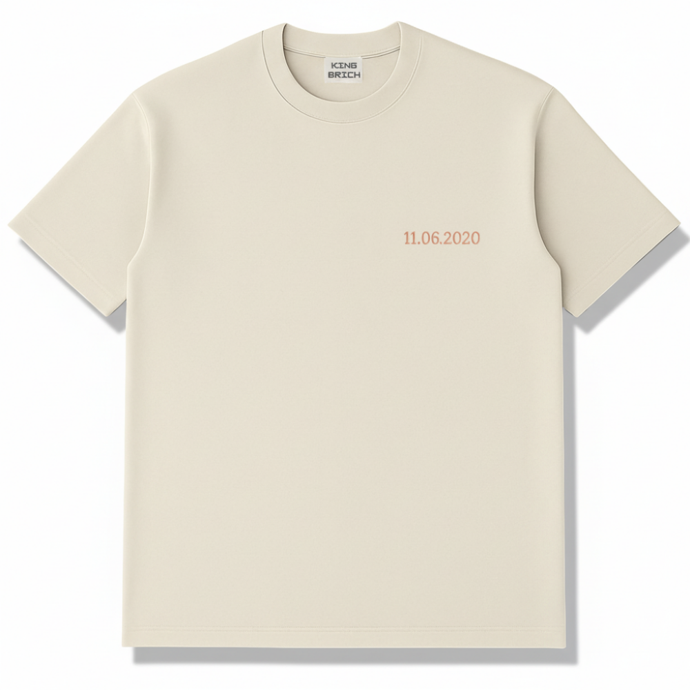 Kişiye Özel Nakışlı Yakası Biyeli Kısa Kollu Bisiklet Yaka Premium Krem Rengi Oversize Tişört L - 4