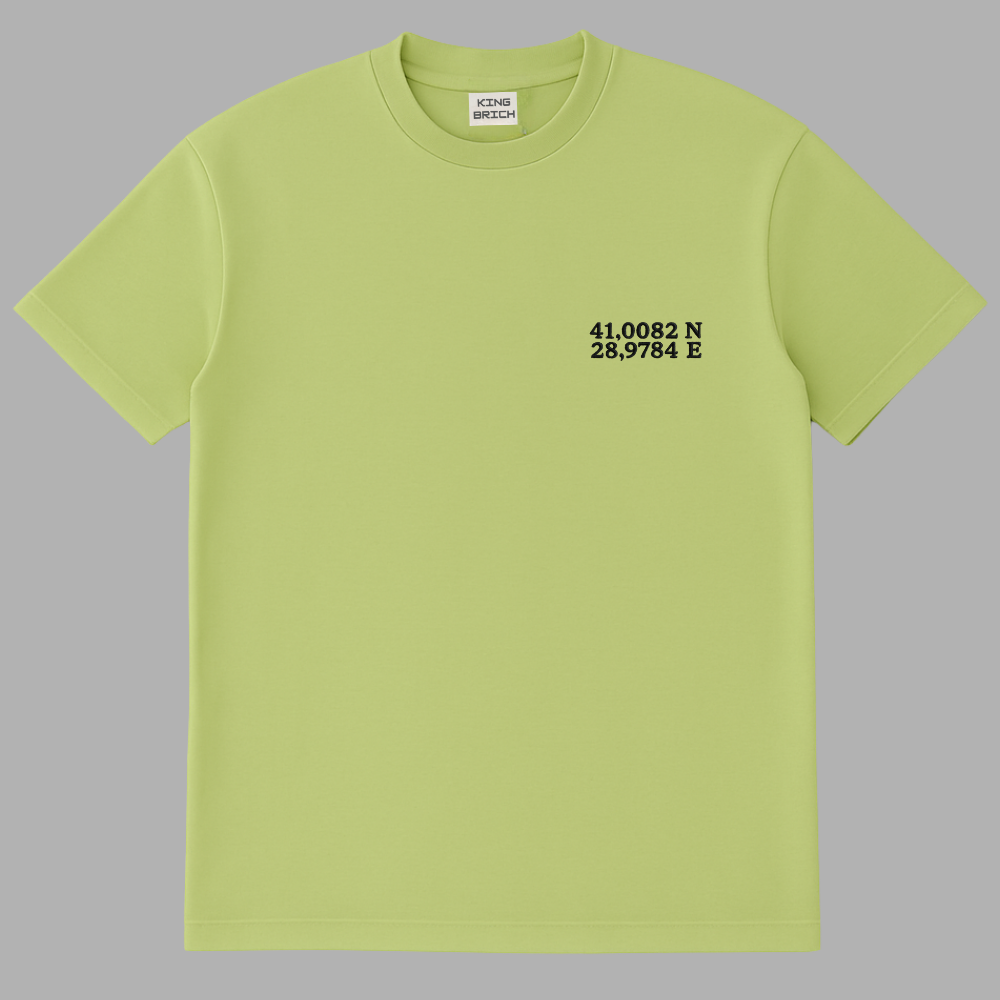 Kişiye Özel Nakışlı Yakası Biyeli Kısa Kollu Bisiklet Yaka Premium Mint Yeşili Oversize Tişört - 2