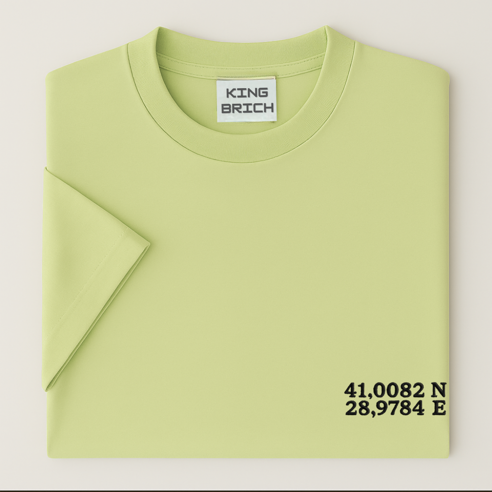Kişiye Özel Nakışlı Yakası Biyeli Kısa Kollu Bisiklet Yaka Premium Mint Yeşili Oversize Tişört - 4