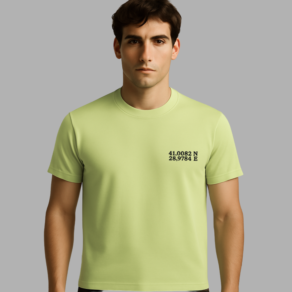 Kişiye Özel Nakışlı Yakası Biyeli Kısa Kollu Bisiklet Yaka Premium Mint Yeşili Oversize Tişört XL - 1