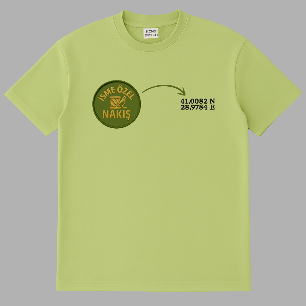 Kişiye Özel Nakışlı Yakası Biyeli Kısa Kollu Bisiklet Yaka Premium Mint Yeşili Oversize Tişört XL - 3