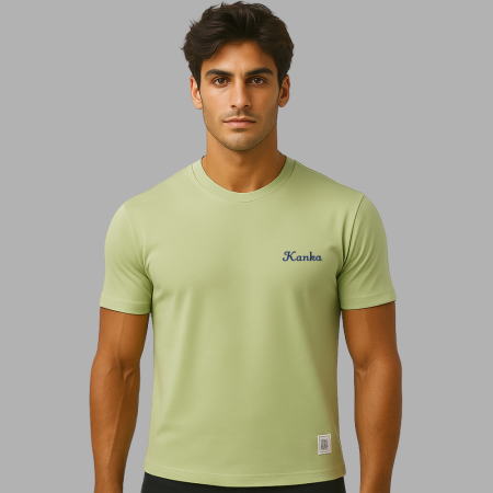 Kişiye Özel Nakışlı Yakası Biyeli Kısa Kollu Bisiklet Yaka Premium Mint Yeşili Tişört - Tesbihane