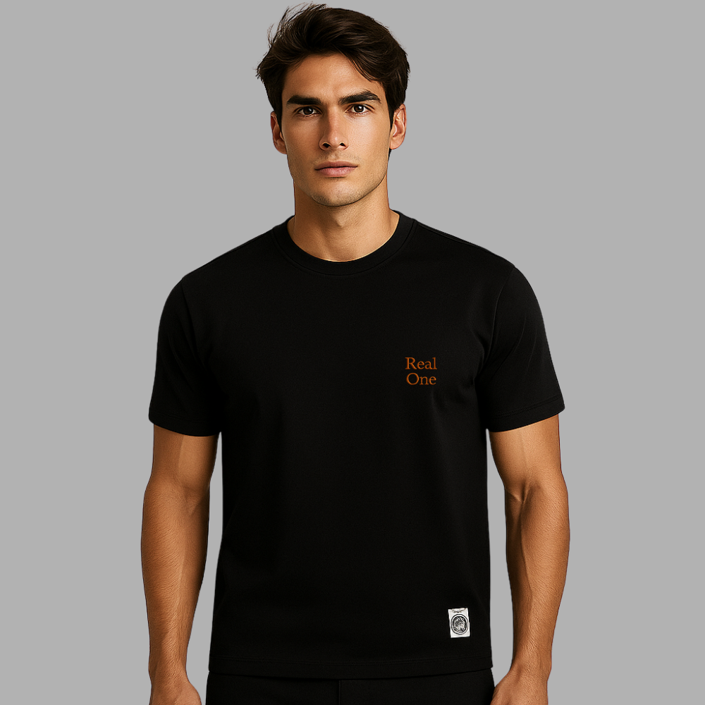 Kişiye Özel Nakışlı Yakası Biyeli Kısa Kollu Bisiklet Yaka Premium Siyah Tişört L - 1