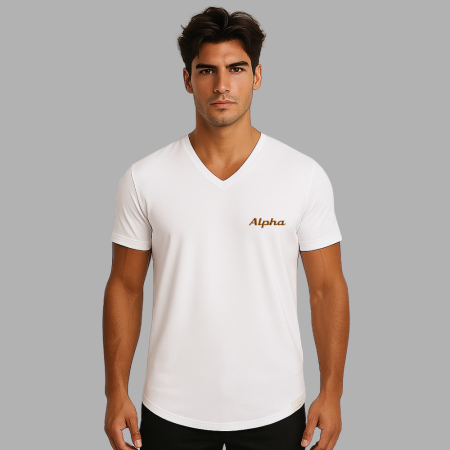 Kişiye Özel Nakışlı Yakası Biyeli Kısa Kollu V Yaka Premium Beyaz Tişört - Tesbihane