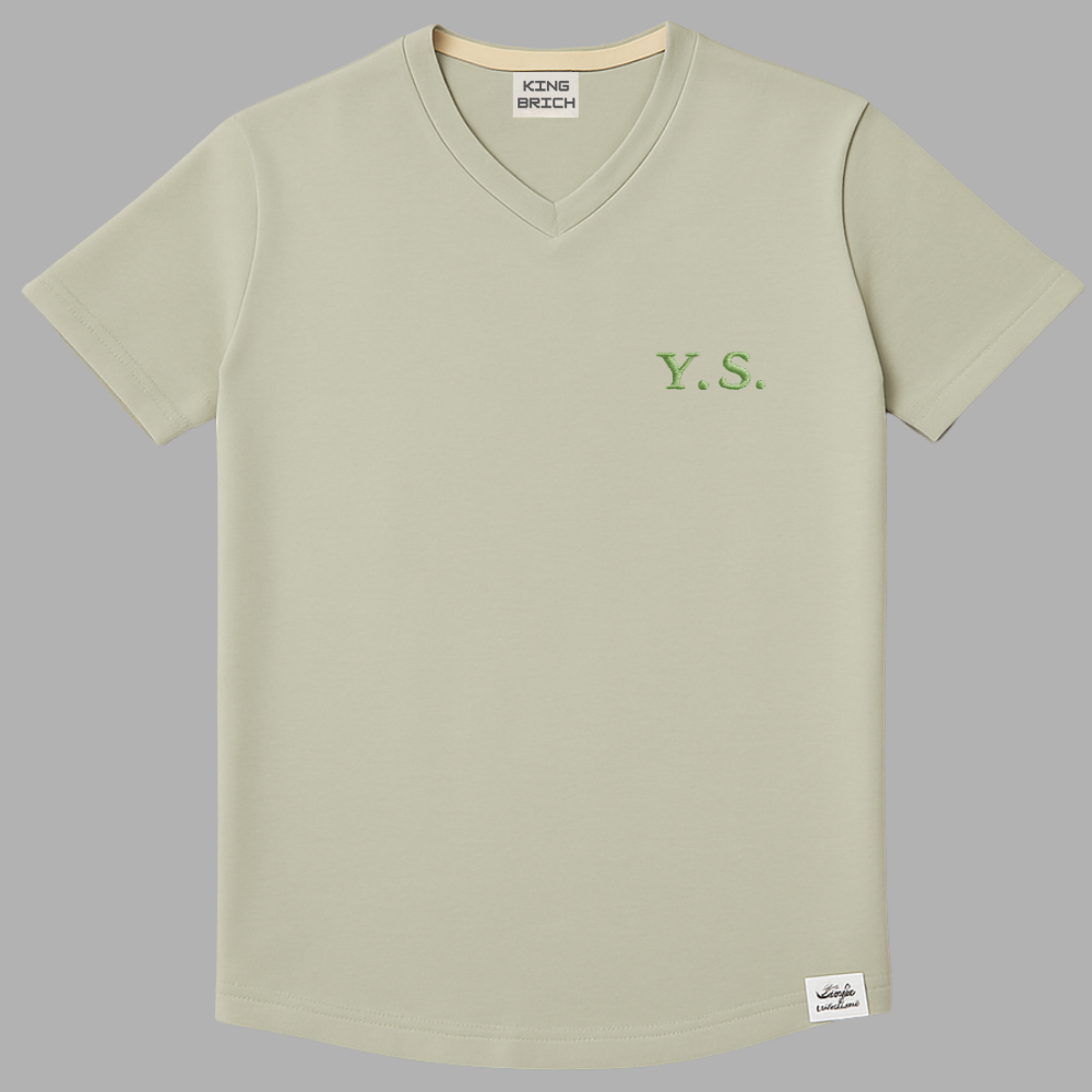 Kişiye Özel Nakışlı Yakası Biyeli Kısa Kollu V Yaka Premium Soft Yeşil Tişört XL - 2