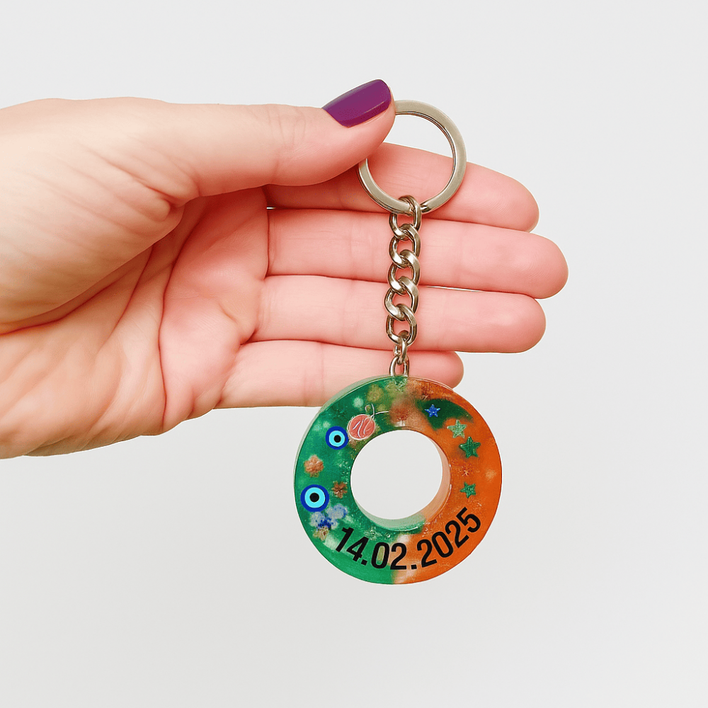 O Harfi - Kişiye Özel - Epoksi Reçine Anahtarlık - El Yapımı - Çelik Tokalı - 1