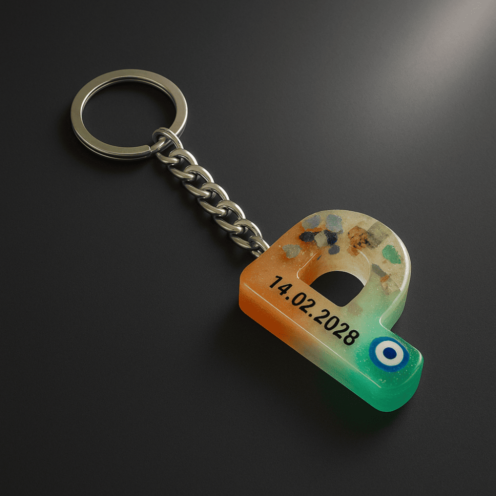 P Harfi - Kişiye Özel - Epoksi Reçine Anahtarlık - El Yapımı - Çelik Tokalı - 2