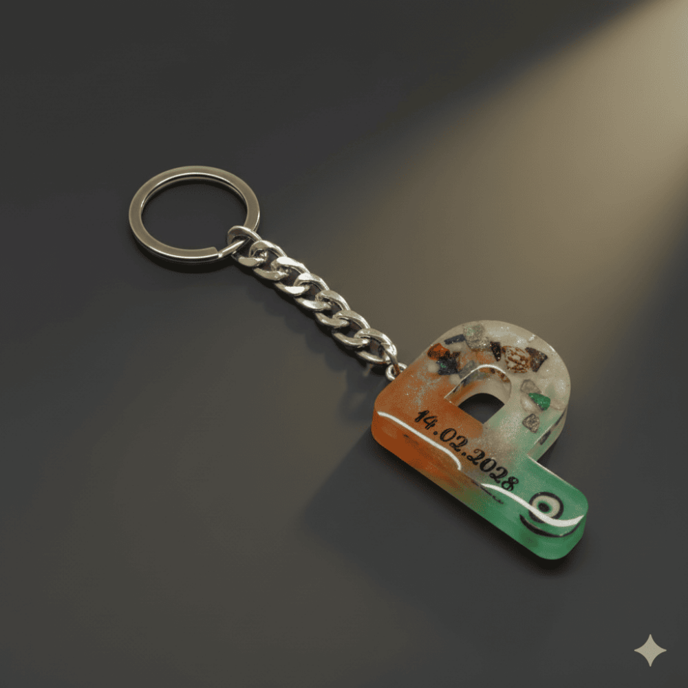 P Harfi - Kişiye Özel - Epoksi Reçine Anahtarlık - El Yapımı - Çelik Tokalı - 6