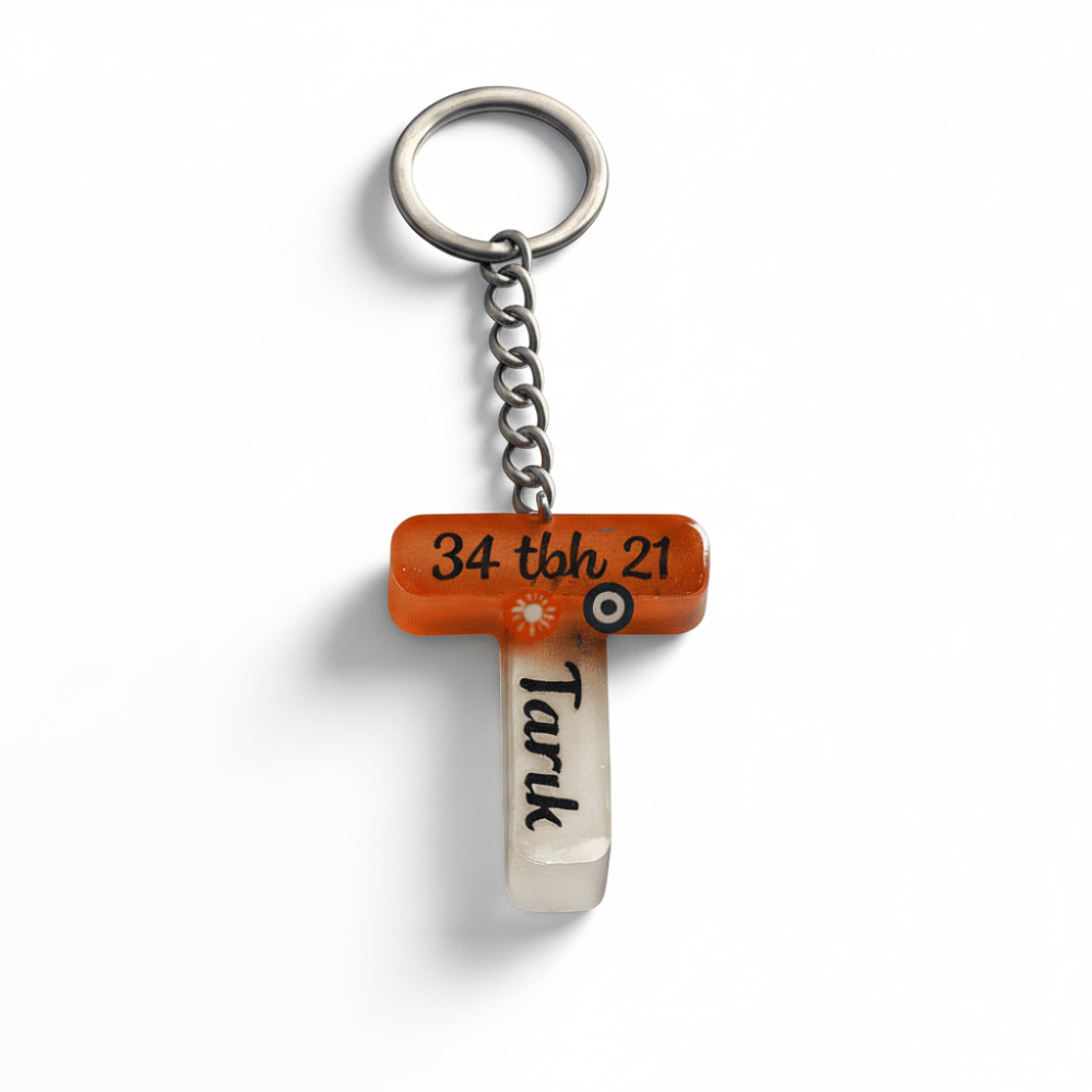 T Harfi - Kişiye Özel - Epoksi Reçine Anahtarlık - El Yapımı - Çelik Tokalı - 4