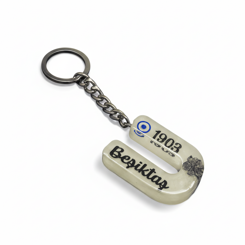 U Harfi - Kişiye Özel - Epoksi Reçine Anahtarlık - El Yapımı - Çelik Tokalı - 4