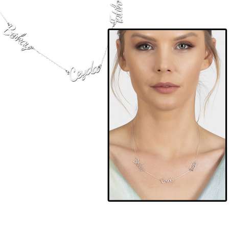 Kişiye Özel Üç İsim Yazılı 925 Ayar Gümüş Bayan Kolye - Tesbihane