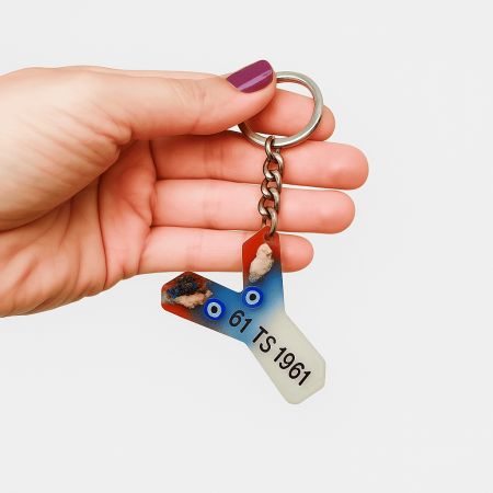 Y Harfi - Kişiye Özel - Epoksi Reçine Anahtarlık - El Yapımı - Çelik Tokalı - Tesbihane