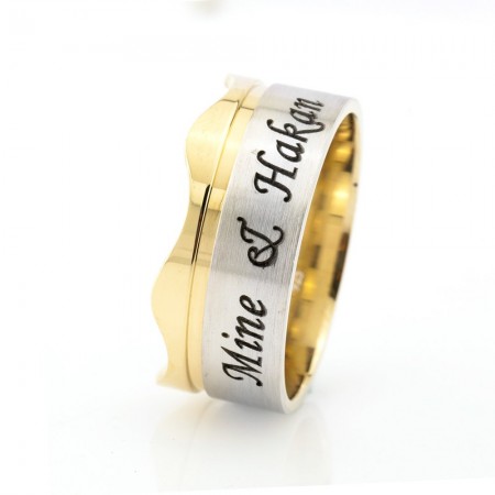 Kişiye Özel İsim Yazılı Taç Tasarım 925 Ayar Gümüş Erkek Alyans - Tesbihane