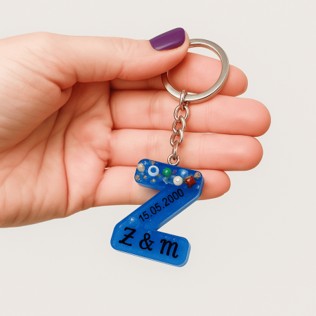 Z Harfi - Kişiye Özel - Epoksi Reçine Anahtarlık - El Yapımı - Çelik Tokalı - Tesbihane