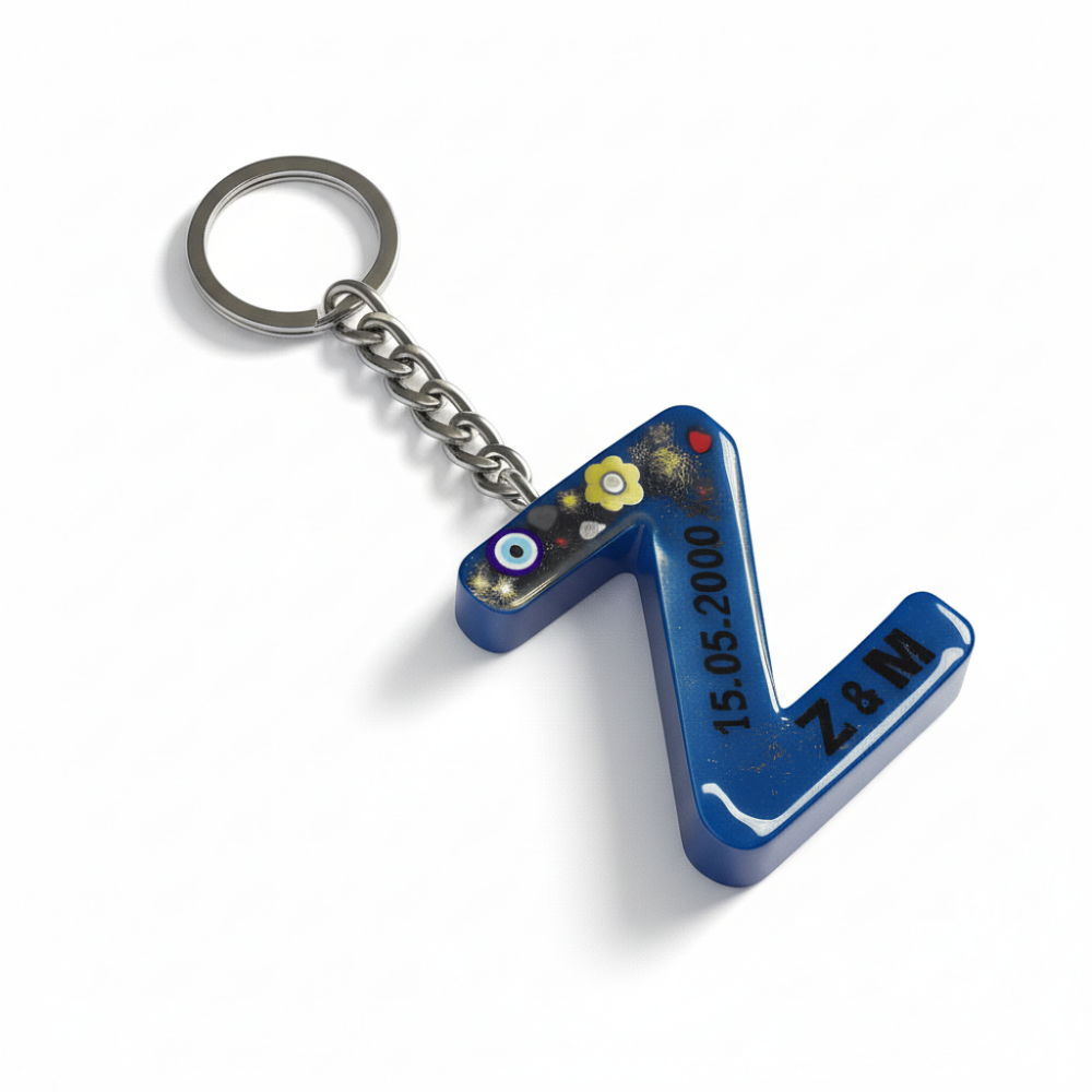 Z Harfi - Kişiye Özel - Epoksi Reçine Anahtarlık - El Yapımı - Çelik Tokalı - 4