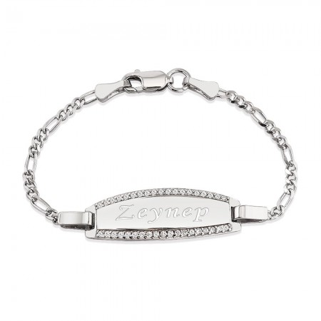 925 Ayar Gümüş Zirkon Taş İşlemeli Kişiye Özel İsim Yazılı Çocuk Bileklik - Tesbihane